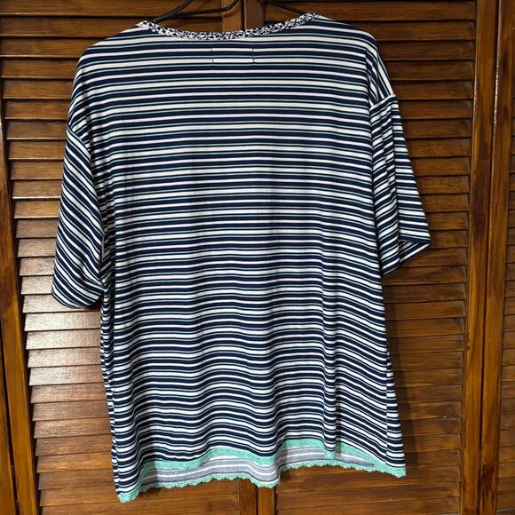 Sag Harbor Women's V Neck Top - Lace Trim, Colorful Striped Shirt - Plus Size 3X - Picture 2 of 3